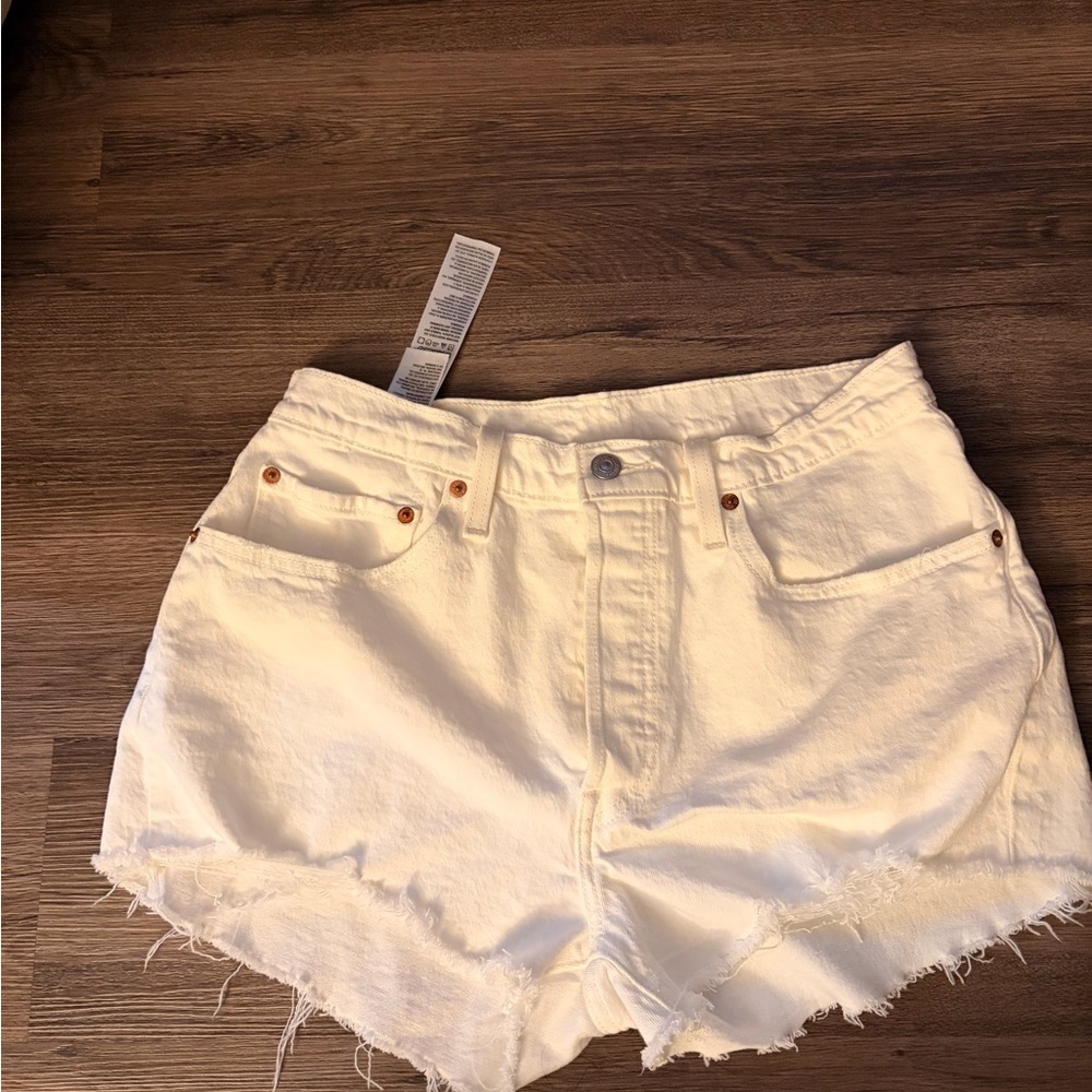 Levi's High Waist White Denim Shorts